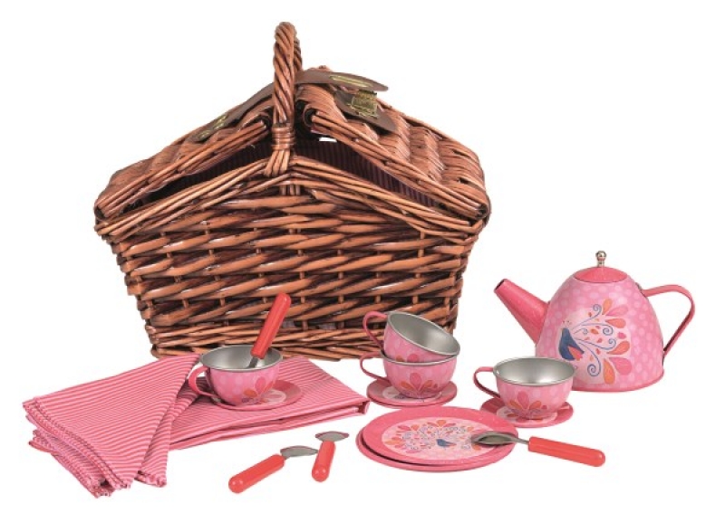 tin tea set with basket